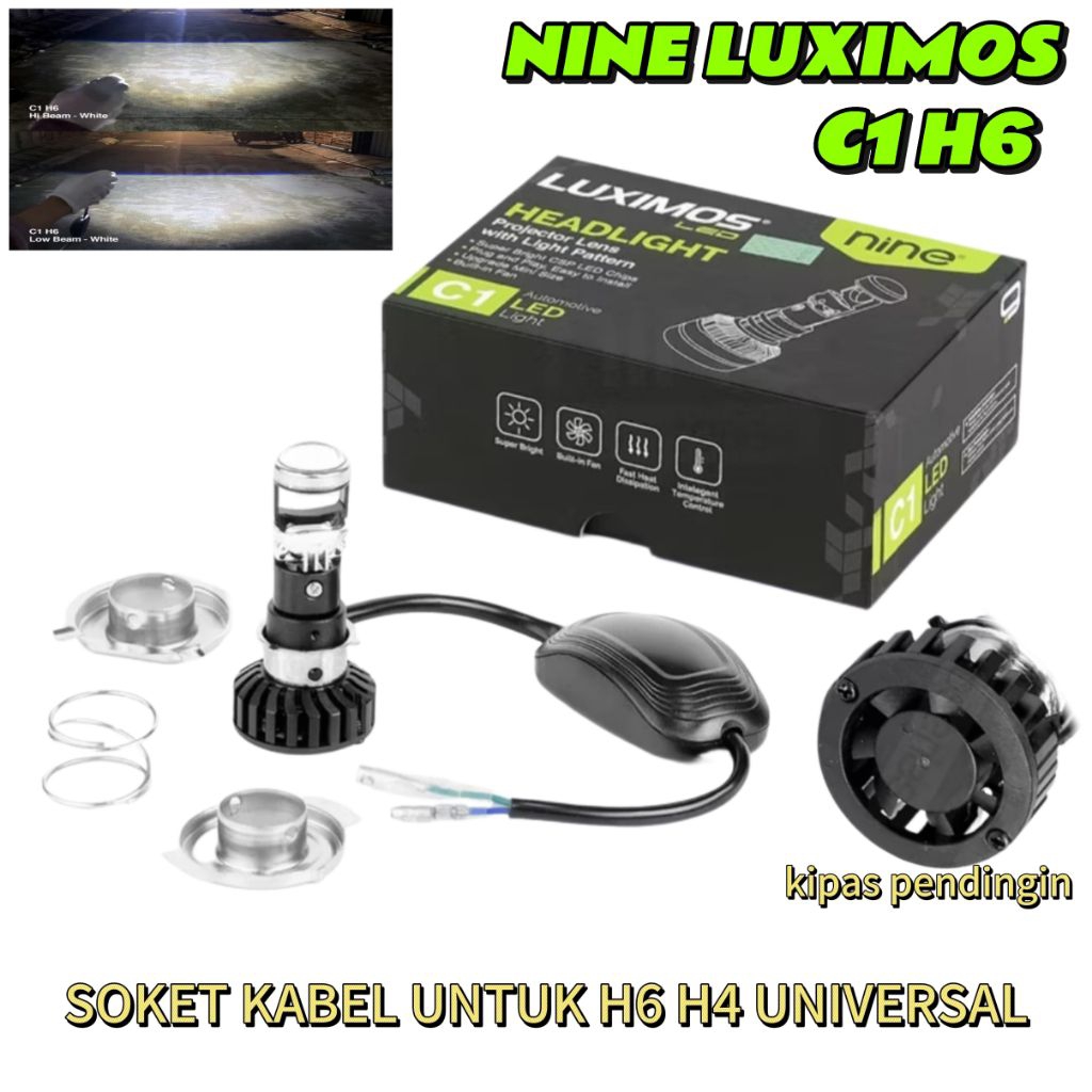 CAHAYA NINE LUXIMOS C1 H6 UNIVERSAL MOTORCYCLE รถ HEADLIGHT สีขาว ต้นฉบับ NINE