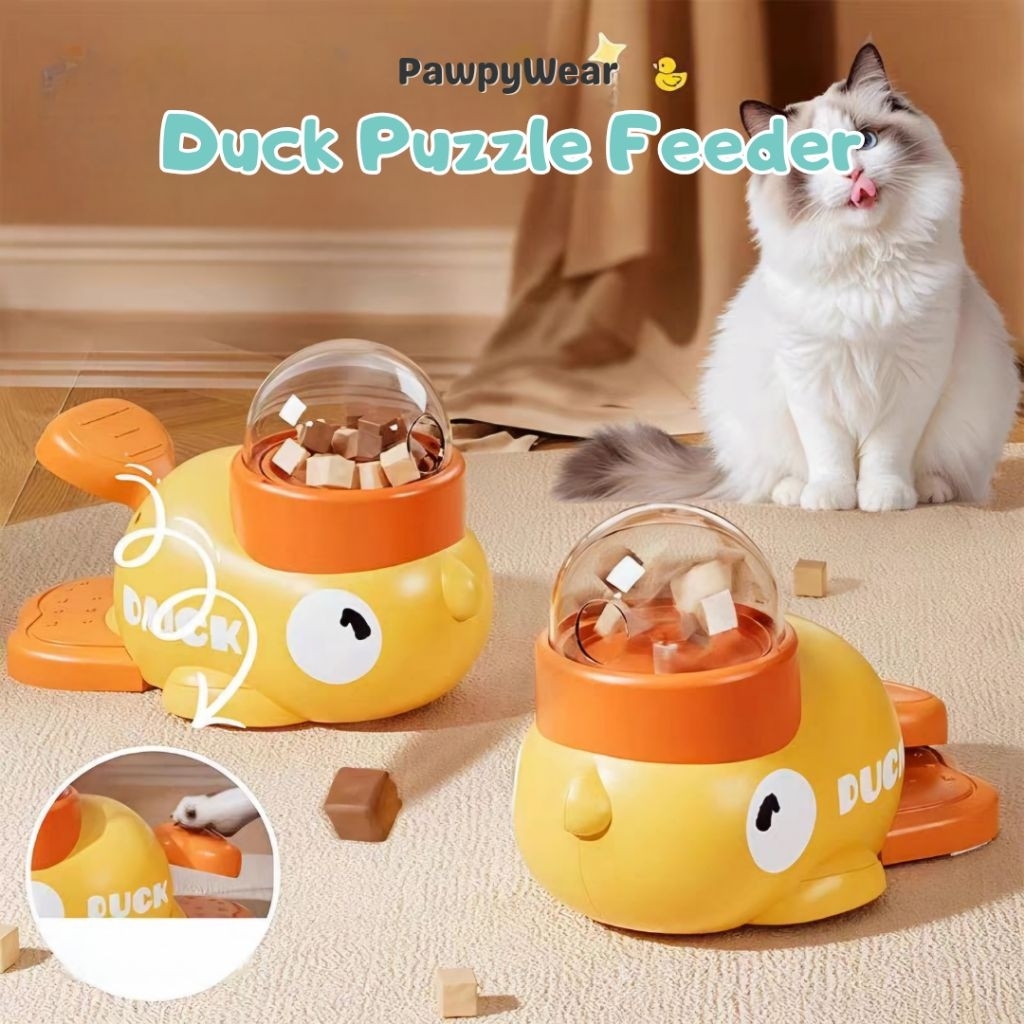 PawpyWear - ของเล่นป้อนปริศนาเป็ด | Interactive Toy Snack Dispenser Dog Cat Snack Toy Interactive