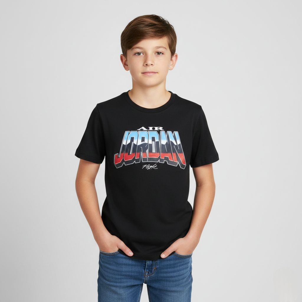 TEENAGE เสื้อยืด M (10-12 ปี) J0RDAN WORLD BIG KIDS GRAPHIC เสื้อยืดสีดําใหม่