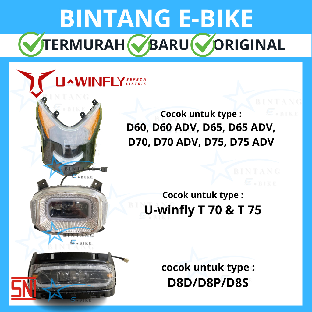 ไฟหน้า/ไฟหน้าจักรยานไฟฟ้า UWinfly D60, D70, T70, D8D, D65, D75, D8P, T75, D8S, D60 ADV, D65 ADV Orig