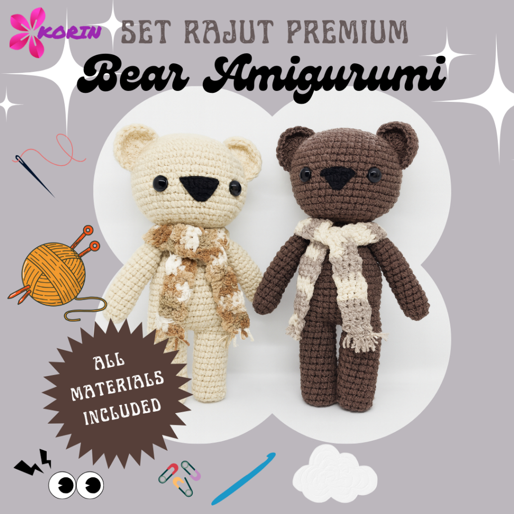 AMIGURUMI PREMIUM BEAR KNIT SET / DIY AMIGURUMI BEAR CROCHET (ฟรี PATTERN)