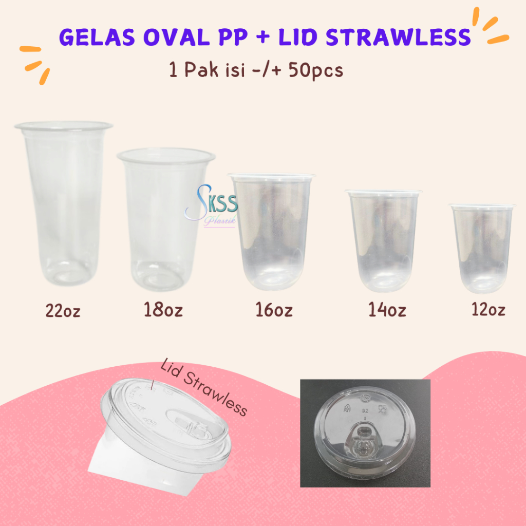 ถ้วยพลาสติก Pp รูปไข่ 12oz 14oz 16oz 18oz 22oz + เนื้อหาหลอด 50 ชิ้น