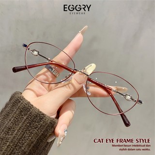 Eggry Eyewear Kacamata Cat Eye Photocromic Minus Lensa Anti Radiasi Anti Blueray Material Titanium Fashion Pria Wanita Terbaru Pz-19043