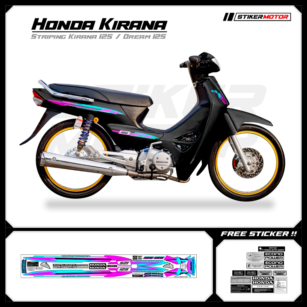 KIR51 Striping สติกเกอร์ Honda Kirana 125 Honda Dream 125 Motohai Variations Striker สติกเกอร์ Strip