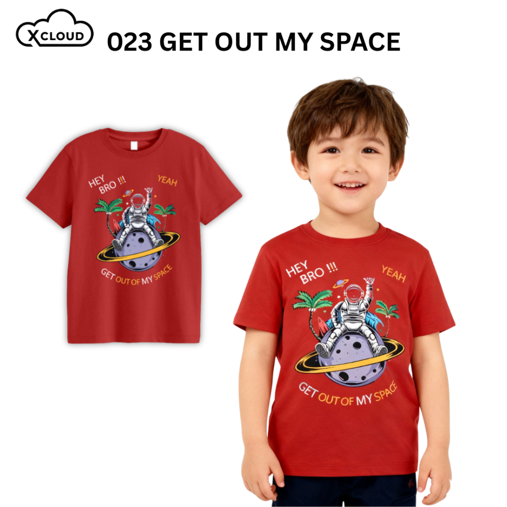 Xcloud Astronaut Motif เสื้อยืดเด็ก GOMS เสื้อผ้าเด็กชายและเด็กหญิงเสื้อเด็กลายอายุ 1 - 12 ปี