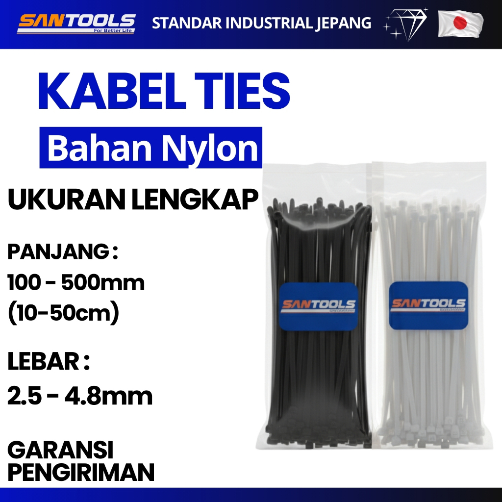 SANTOOLS Cable Ties Cable Tie Nylon Zip Ties Heavy Duty Strong Cable Ties ยาวสีดําสีขาว