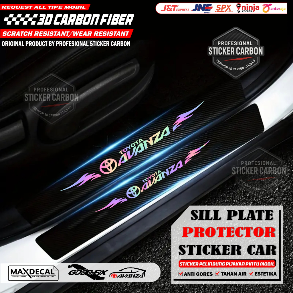 9 ชิ้น CARPRINT FOOT PROTECTOR สติ๊กเกอร์ 3D คาร์บอนเลื่อนจาน HOLOGRAM TOYOTA AVANZA CALYA VELOZ รถ