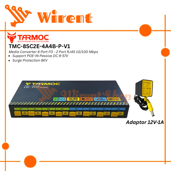 Tarmoc TMC-8SC2E-4A4B-P-V1 | สวิตช์แปลงสื่อ 8FO 2LAN / 8 FO 2 LAN 10/100Mbps POE IN 9-57 โวลต์ | 8SC