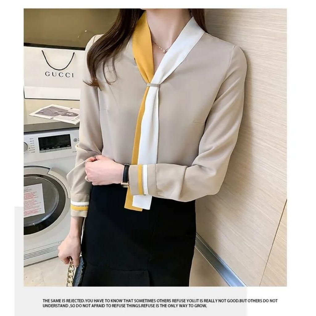 JFASHION CREAM LONG-SLEEVED KOREAN BLOUSE