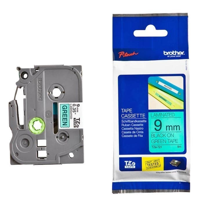 BROTHER Label Tape TZE 721 9mm สีดํา บนสีเขียว