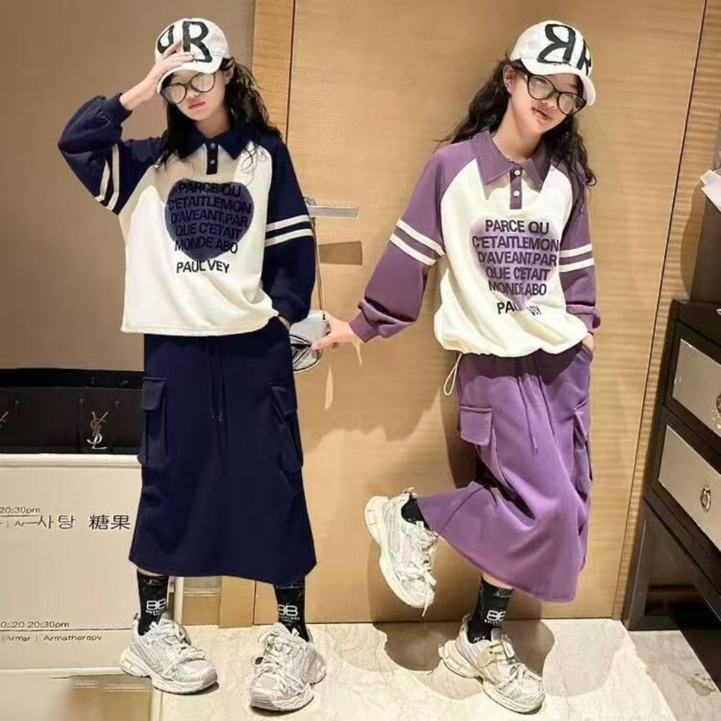 ER-481 IMPORTED GIRLS SWEATER SKIRT ชุดอายุ 5-10 ปีชุดยอดนิยม COOL SWETER COLLAR SWETER LONG SET 7/8
