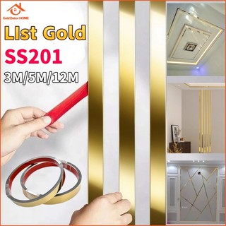 Gold Dekor 3M/5M/12M List Plat Mirror Glod /Stainless SS201/Stiker Dinding Garis Datar Bahan List interior