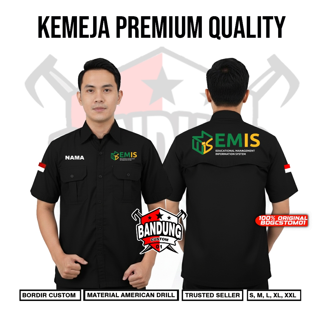 KEMEJA Premium Tactical Pdl เสื้อแขนสั้นเย็บปักถักร้อยแบบกําหนดเองการออกแบบของตัวเอง EMIS