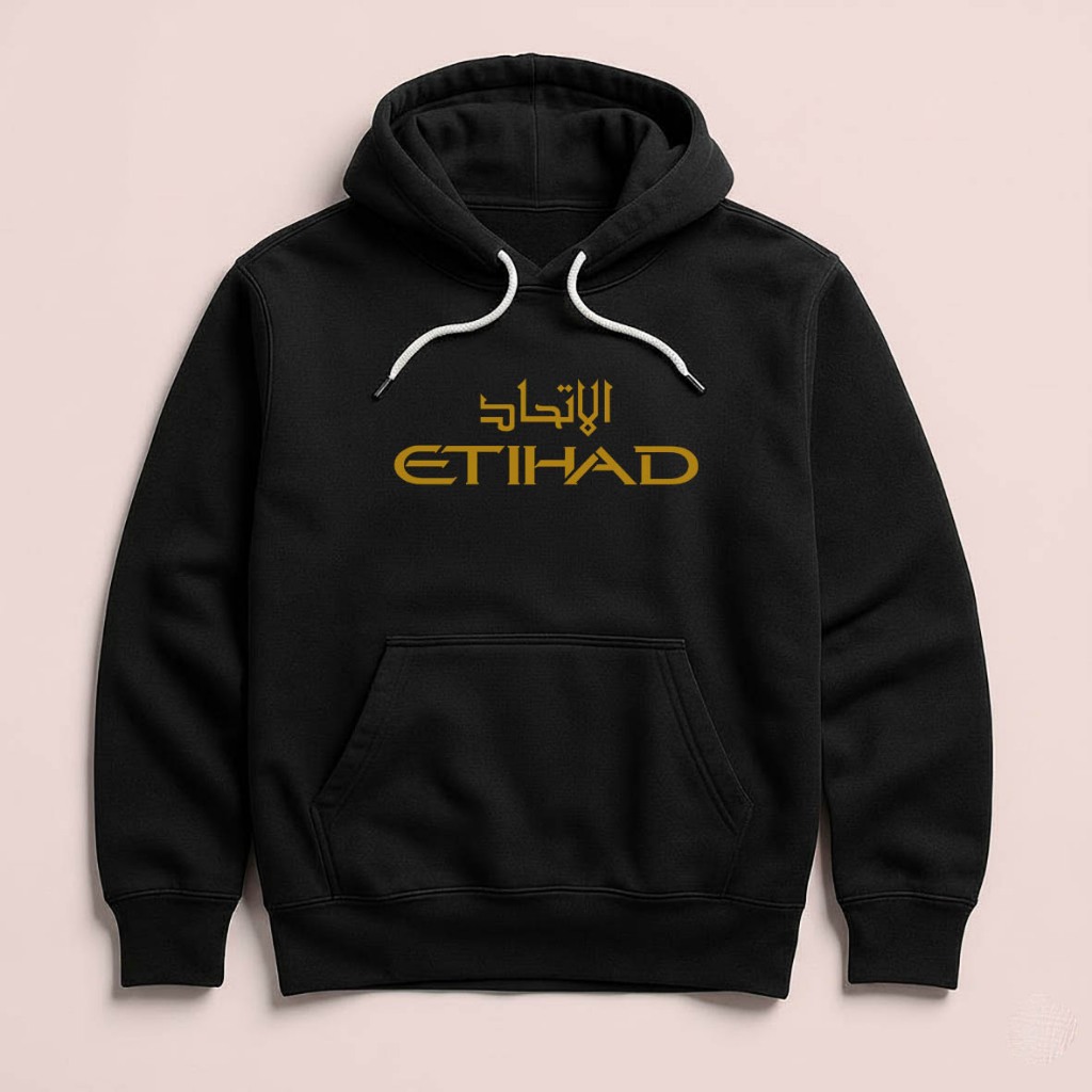 Hoodie ETIHAD Airways เสื้อกันหนาวขนแกะ Hoodie สีดําสีดําผ้า