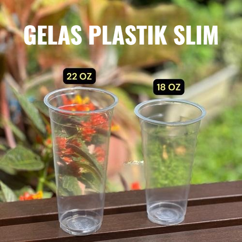 MINIMAL Clear Flat Slim Plastic Cup [สั่งขั้นต่ํา 50 ชิ้น] / 12oz/14oz/16oz/18oz/22oz / Flat CUPP / 