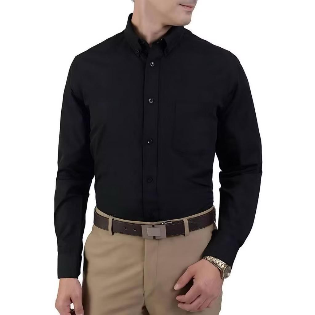 เสื้อเชิ้ตสีดําล้วนทรงเข้ารูปสําหรับผู้ชาย | เสื้อเชิ้ตทางการขาวดําแขนยาวสําหรับผู้ชายผู้ใหญ่ สีขาว
