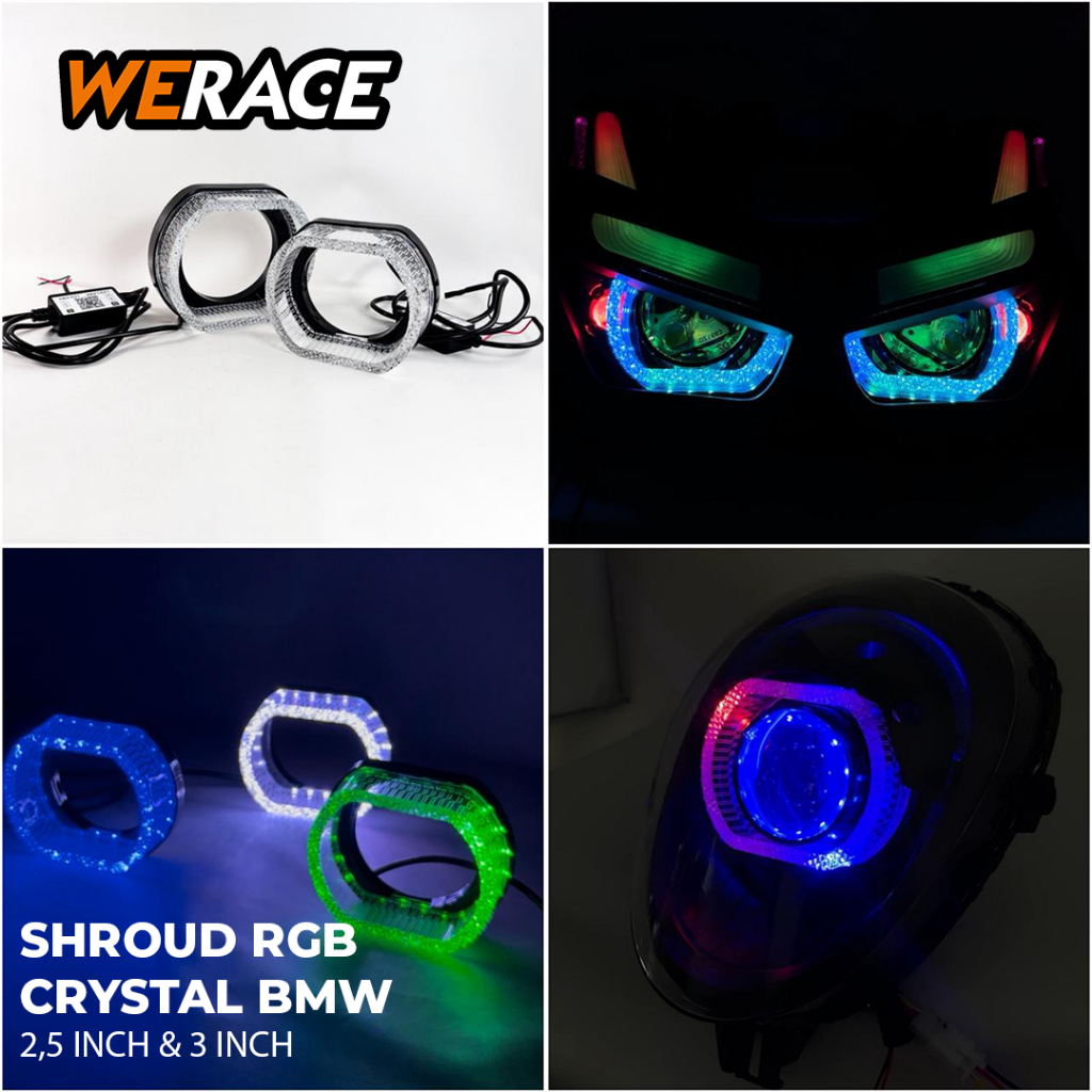 WERACE Shroud 5D RGB คริสตัล BMW 2.5 / 3 นิ้วอะคริลิคพรีเมี่ยมบลูทูธ Apps โปรเจคเตอร์ Bilded DC 12V 