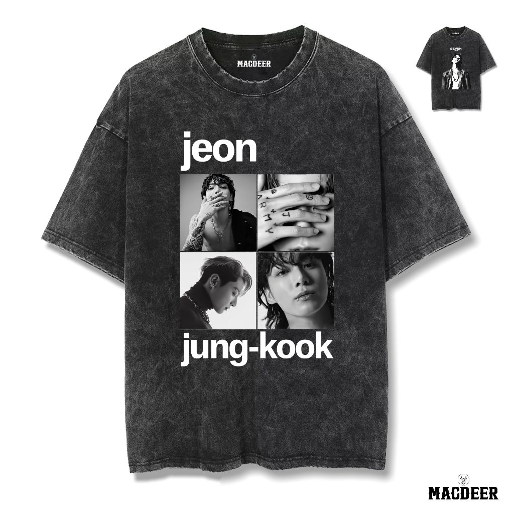 MACDEER Oversize BTS JUNGKOOK WASHED Slimfit T-SHIRT WASH T-SHIRT | รถไฟฟ้า 1-2