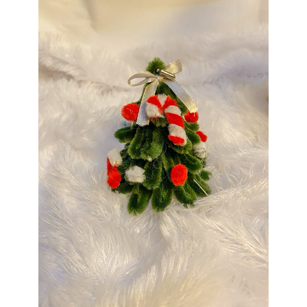 GANTUNGAN Fuzzy Wire พวงกุญแจต้นคริสต์มาสแฮนด์เมด