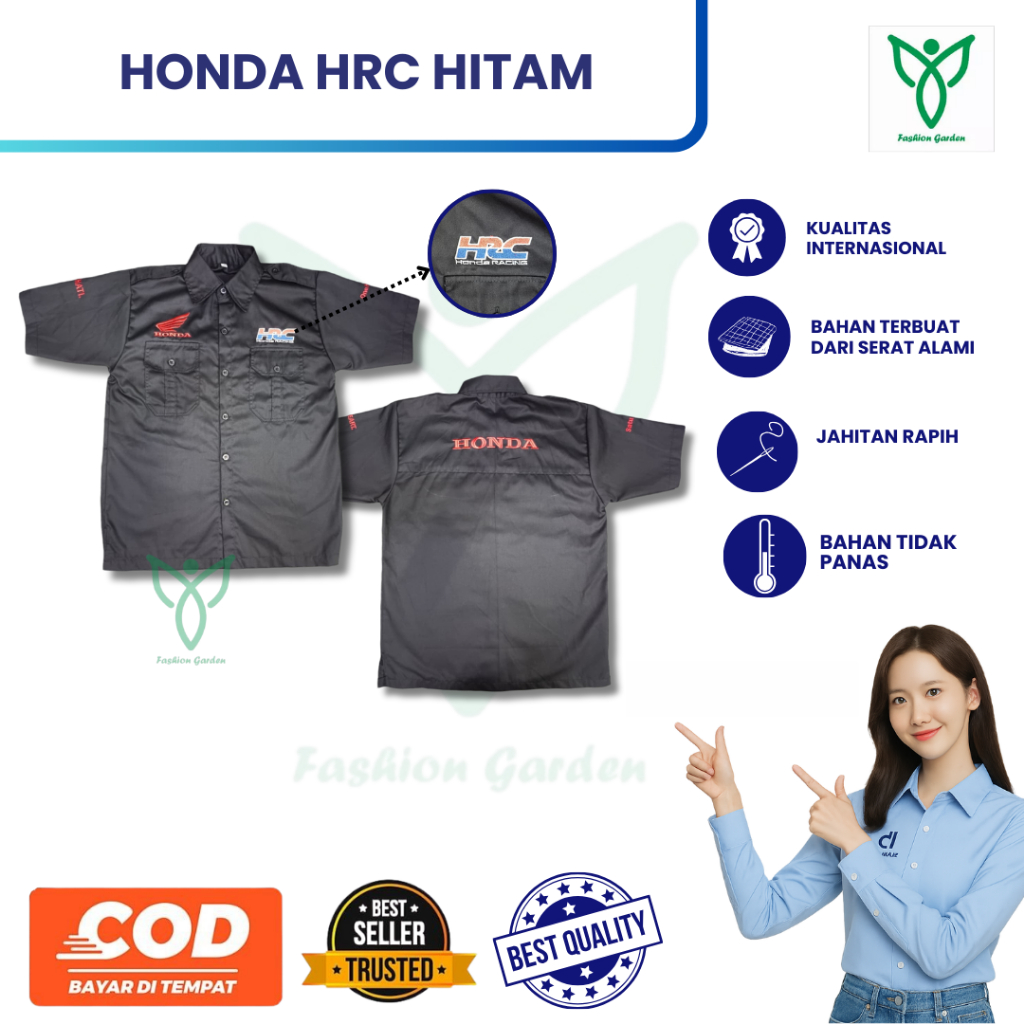 KEMEJA Honda HRC เสื้อเชิ้ตมาตรฐานผู้ชายสีดํา | ชุด HRC | เสื้อทํางาน Honda HRC | เสื้อยานยนต์ฮอนด้า