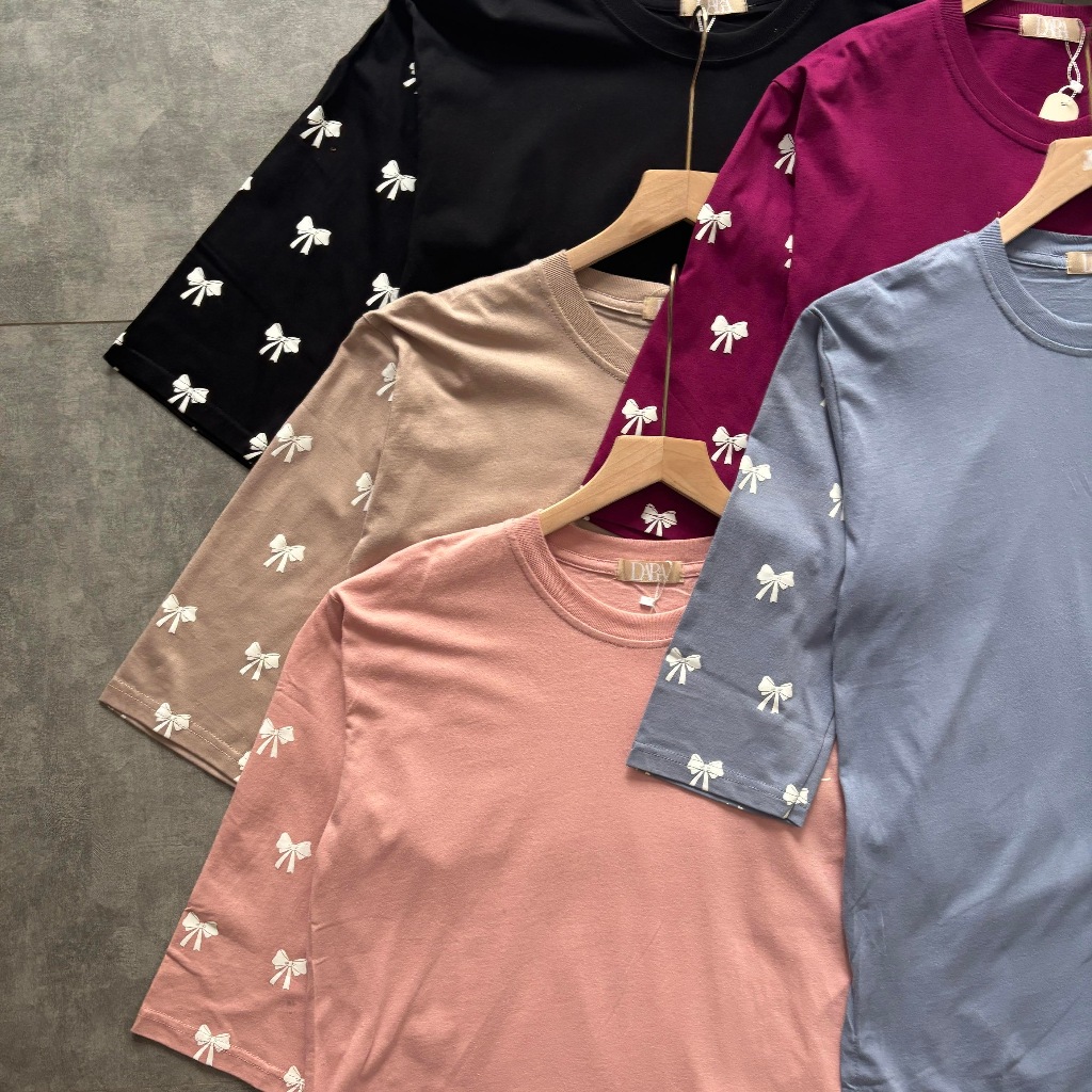 ZOEY Soft Color Coquette Sleeve Combad T-shirt - Womens Top ใส่สบายทุกวัน