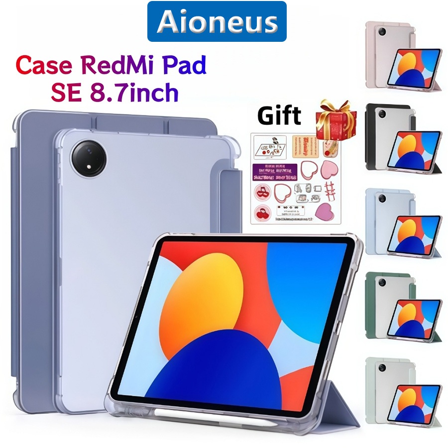 RedMi Pad SE 8.7 นิ้วพร้อมช่องเสียบปากกาเคสแม่เหล็ก RedMi Pad SE ฝาครอบด้านหลังโปร่งใส Xiaomi Redmi 