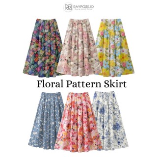 Raypose.id - Rok Floral Pattern Ruffle Skirt Korean Style - Rok Motif Bunga Flowy Cantik Model Kekinian
