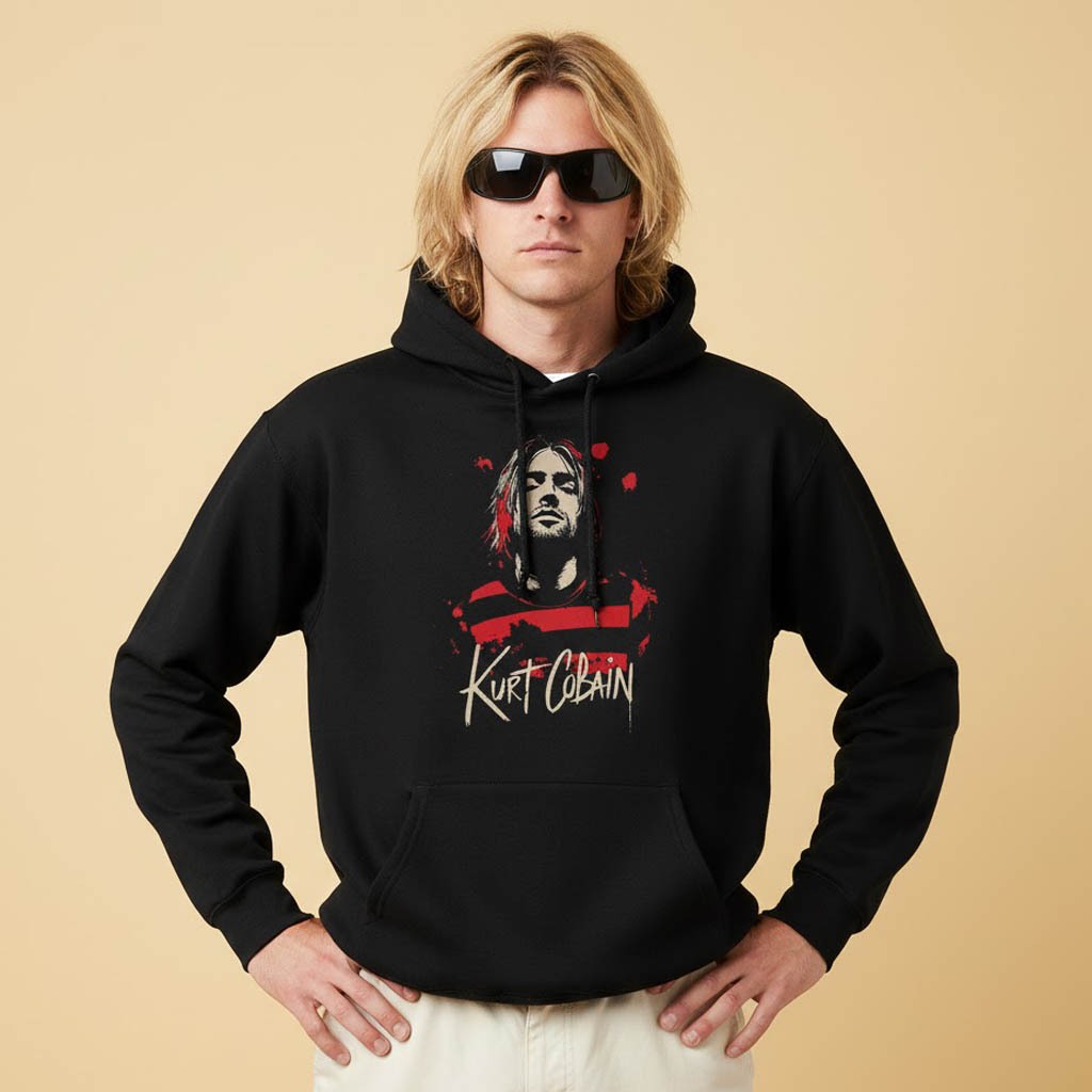Kurt Cobain Nirvana Hoodie เสื้อกันหนาวผ้าฟลีซผ้าสีดํา
