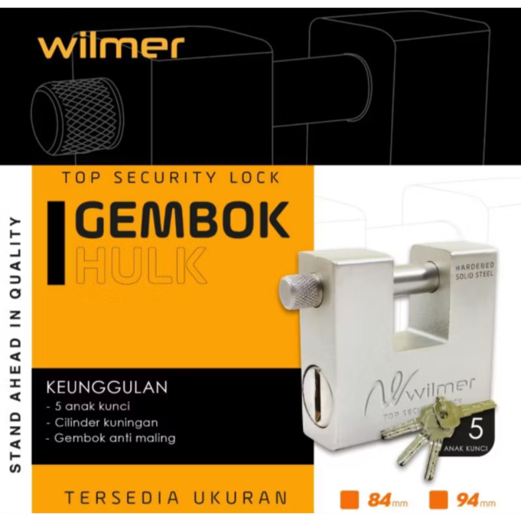 กุญแจเหล็กแข็ง Wilmer Hulk Jumbo / Wilmer 84mm 5 KEY กุญแจหุ้มเกราะ