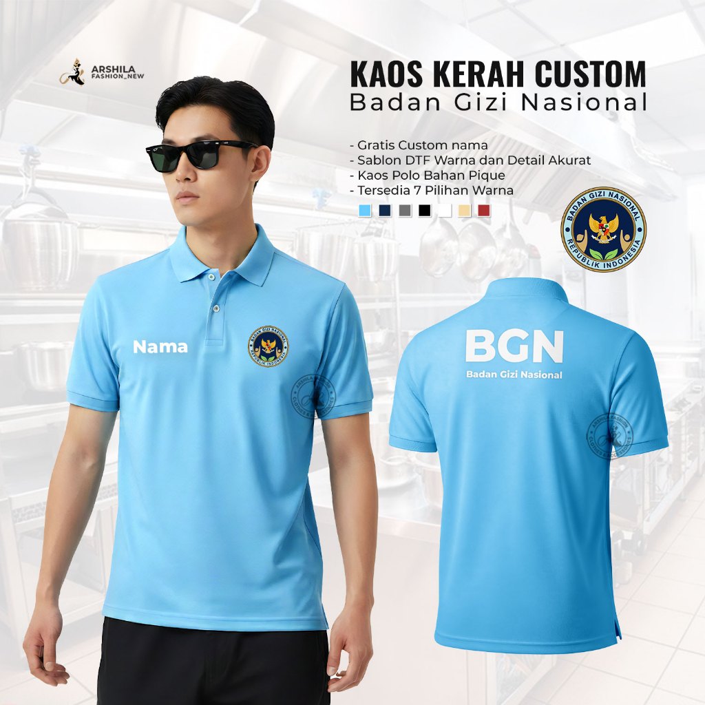 เสื้อโปโลผู้ใหญ่ที่กําหนดเองพร้อมการพิมพ์ร่างกายโภชนาการแห่งชาติ BGN เอสพีพีจี เสื้อคอปกเครื่องแบบ เ