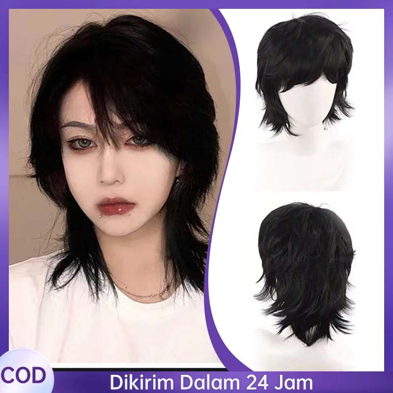 1 ชิ้น Wolfcut วิกผมผู้ชายจําลอง Mullet วิกผมผู้ชาย Full Head Cover Mullet วิกผมผู้ชาย