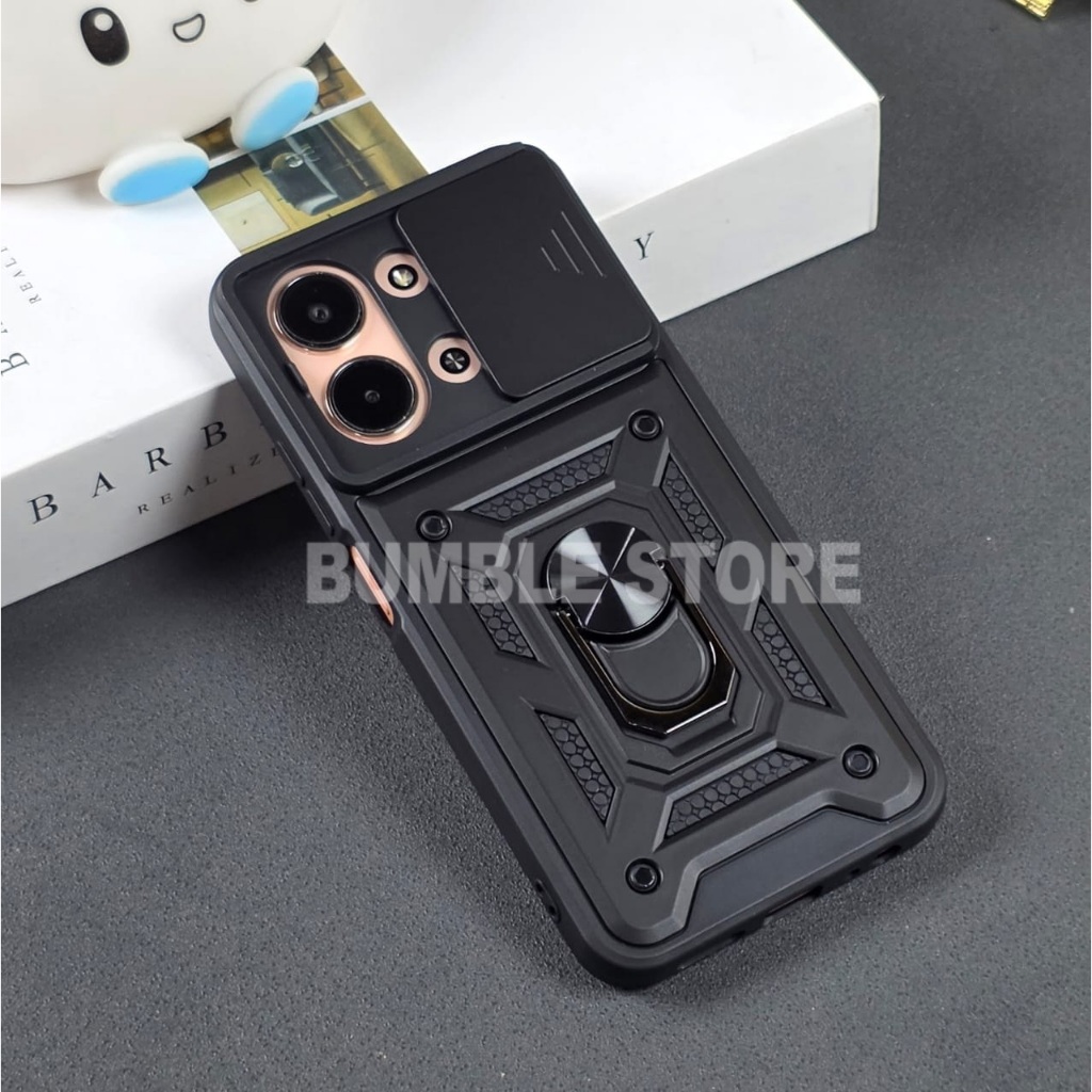 Poco C85 เคส Ring Armor Robot Slide Transformer ป้องกันกล้องสไลด์สีดํา Poco C85