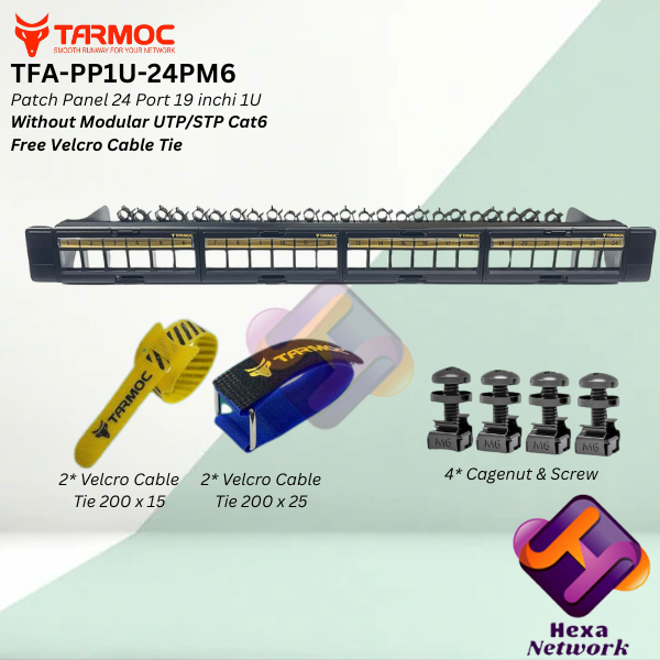 Tarmoc TFA-PP1U-24PM6 | 24 พอร์ต UTP Cat5 Cat6 แผงแพทช์โดยไม่ต้องผูก Velcro ฟรีโมดูลาร์