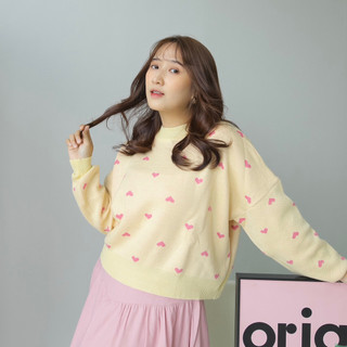 Midun.project - Lovely Crop Knit Sweater Atasan Rajut Wanita Motif Love