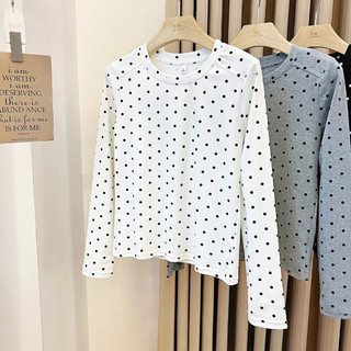 Kaos lengan panjang motif polkadot  Putih berkualitas tinggi