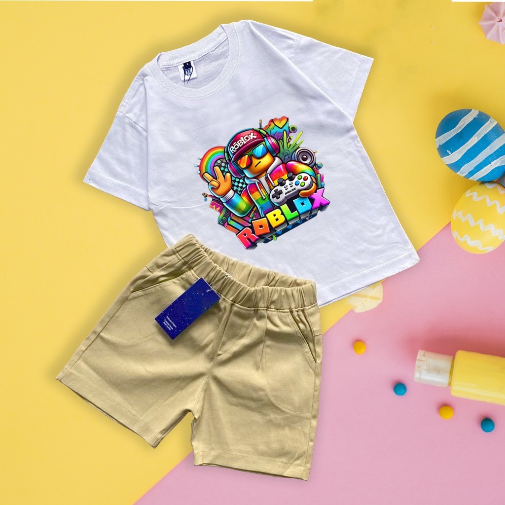 ROBLOX MUSIC เสื้อยืดสีขาวและสั้น CHINOS SET 6 MONTHS - 7 ปี