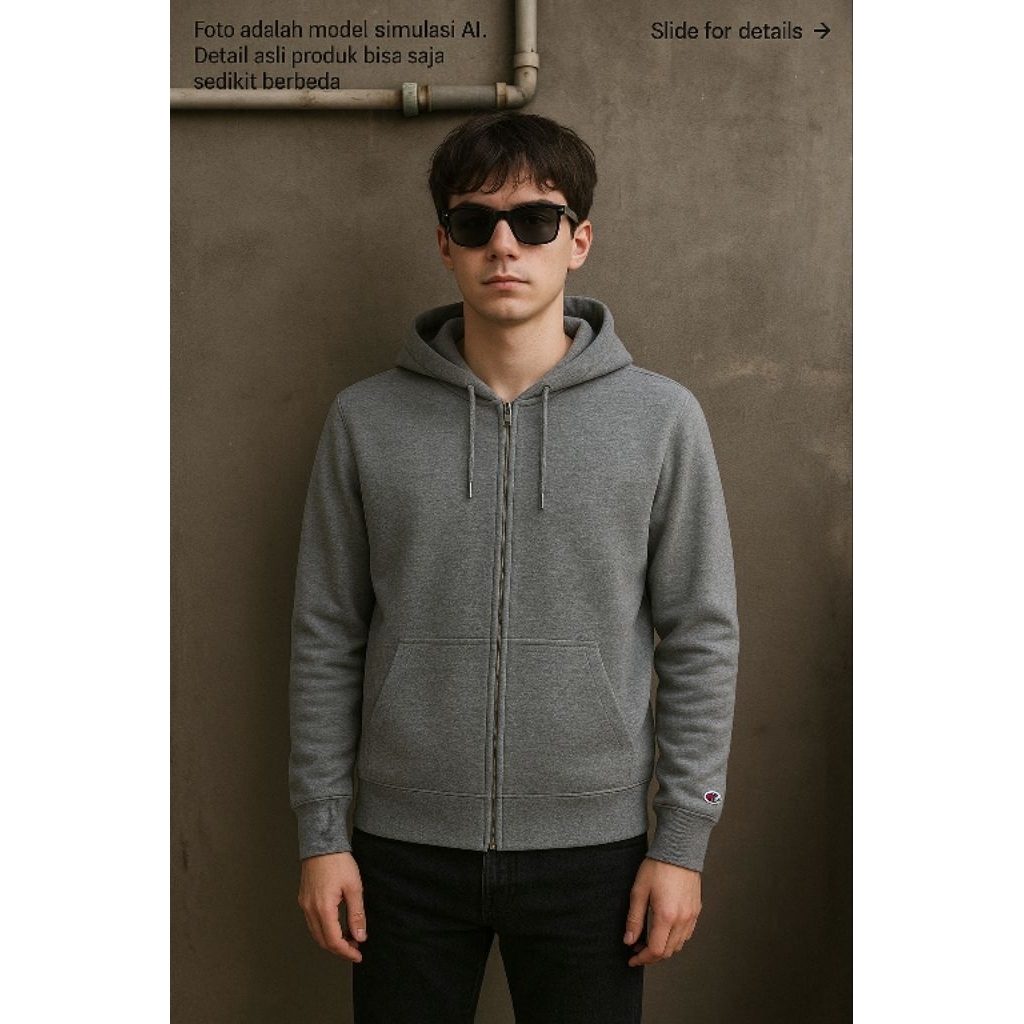 เสื้อฮู้ดลําลองซิป CH**PI0N O1 ไซส์ S fit M (P65 x L50)