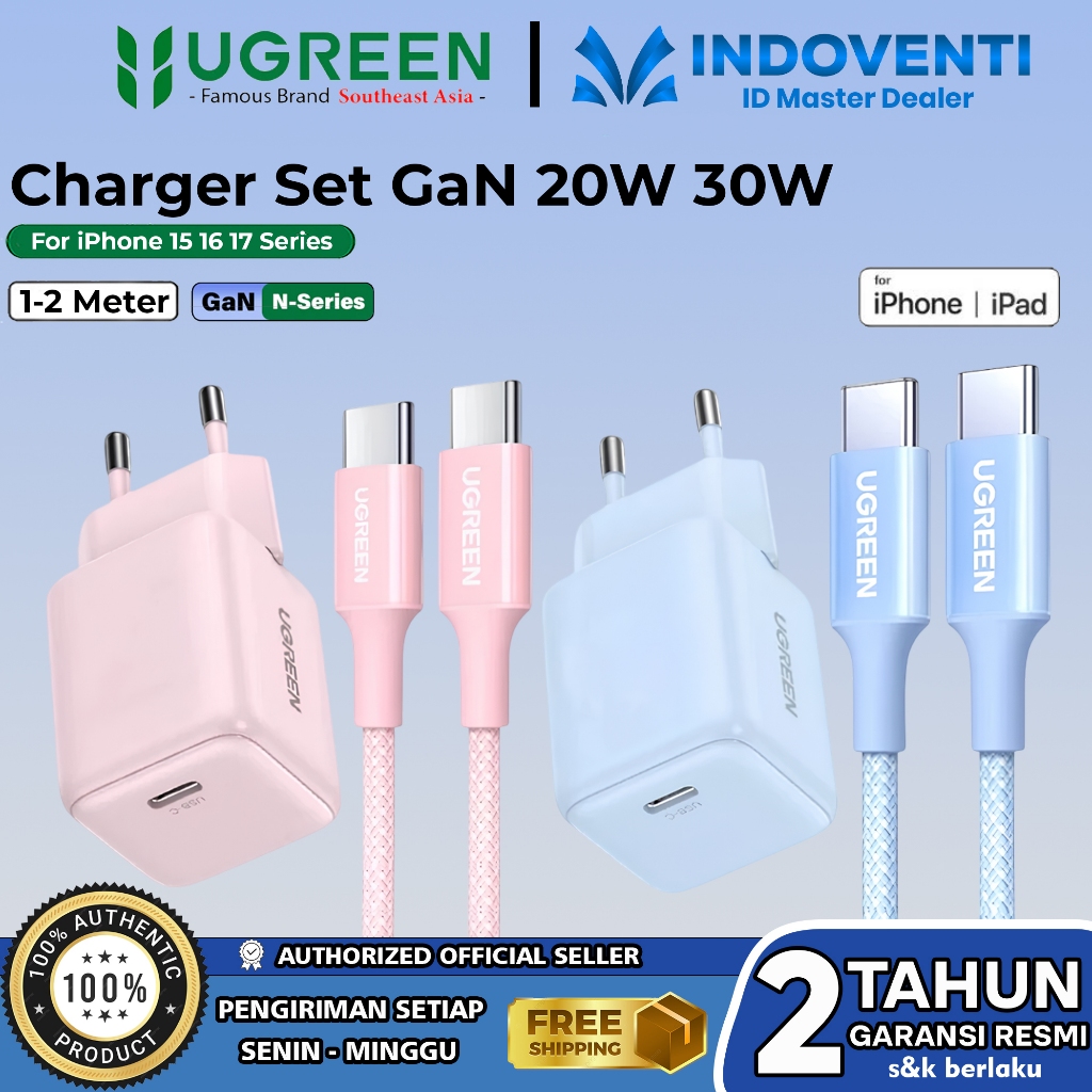 UGREEN GaN Charger Adapter Head สําหรับ iPhone 15 16 17 Air Type C ถึง Type C PD Fast Charging 20W 3