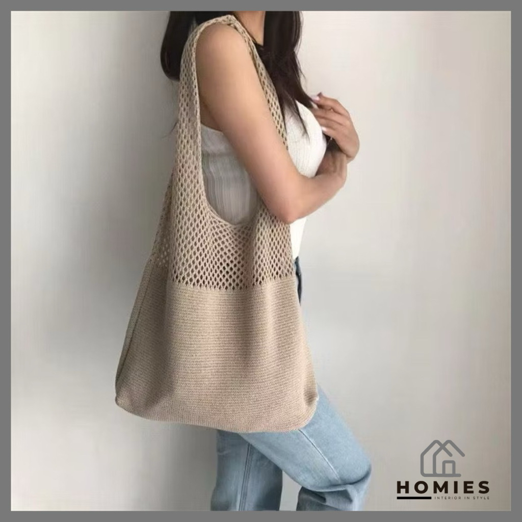 KNITTED TOTE BAG KOREAN KNITTED BAG / Womens SOLID CASUAL BAG / KOREAN KNITTED BAG