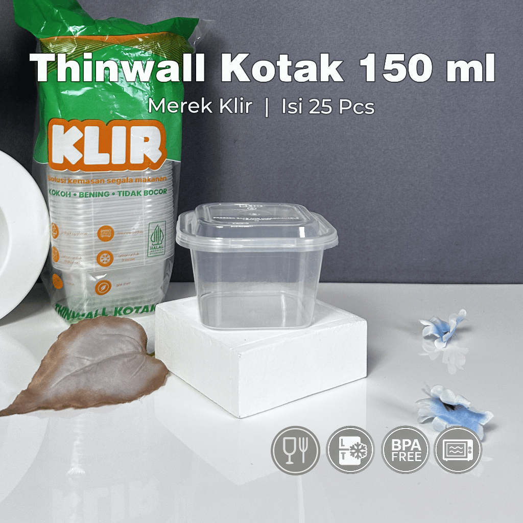 [25PCS] Thinwall KLIR Box 150 ml / Shatterproof / Square / Plastic Lunch Box / SQ