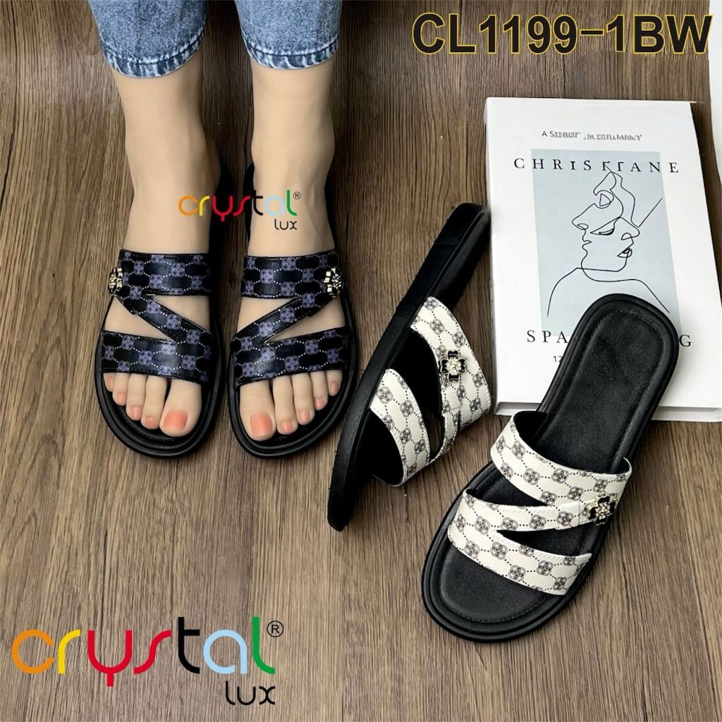 รองเท้าแตะผู้หญิงอินเทรนด์ลายหรูหราล่าสุด - รองเท้าแตะกันลื่น | CL1199-1BW