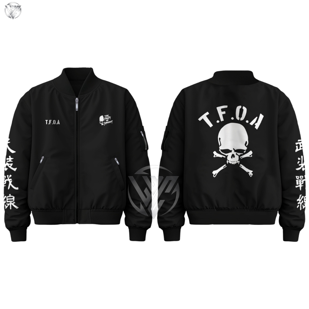 TFOA ด้านหน้าของ Armament สูงและต่ํา Motorsport กันน้ํา Taslan สีดํา Premium Bomber Jacket