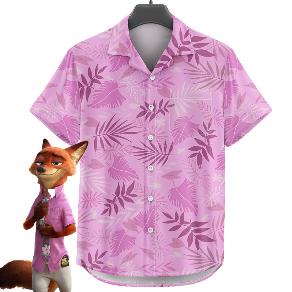 KEMEJA GOKS เสื้อเชิ้ตแขนสั้นลําลองคอปกสําหรับผู้ชายและผู้หญิงขนาด S-5XL Motif 920 NICK ZOOTOPIA สีชมพู