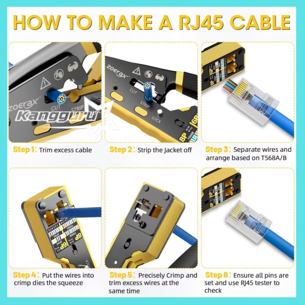 KANGAROO Zoerax RJ45 Crimp Tool Ethernet Crimping Cutter สําหรับ CAT6-CAT5-CAT5E-6088 / สีดํา