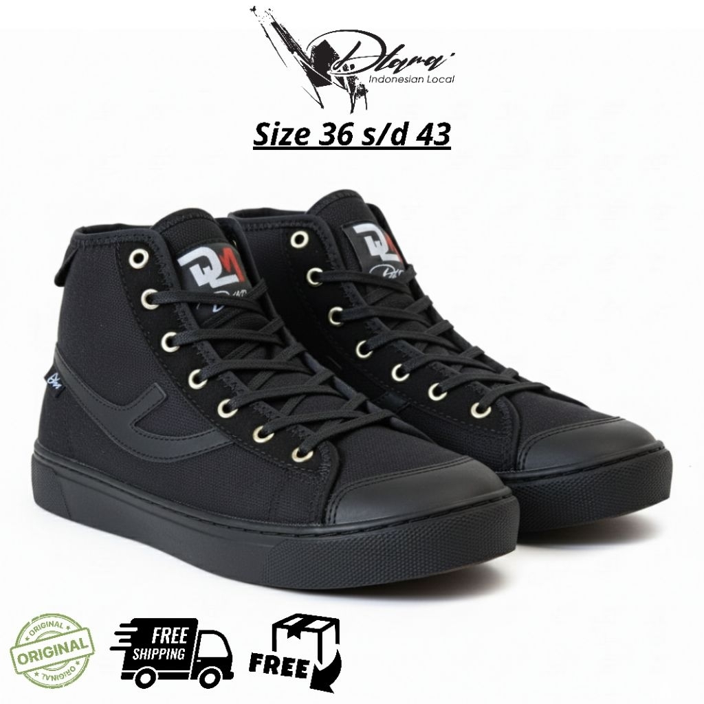 DZAMA รองเท้าบูท Volare ผ้าใบพรีเมี่ยมธรรมดาสีดําสําหรับผู้ชายและผู้หญิง Size 36-43