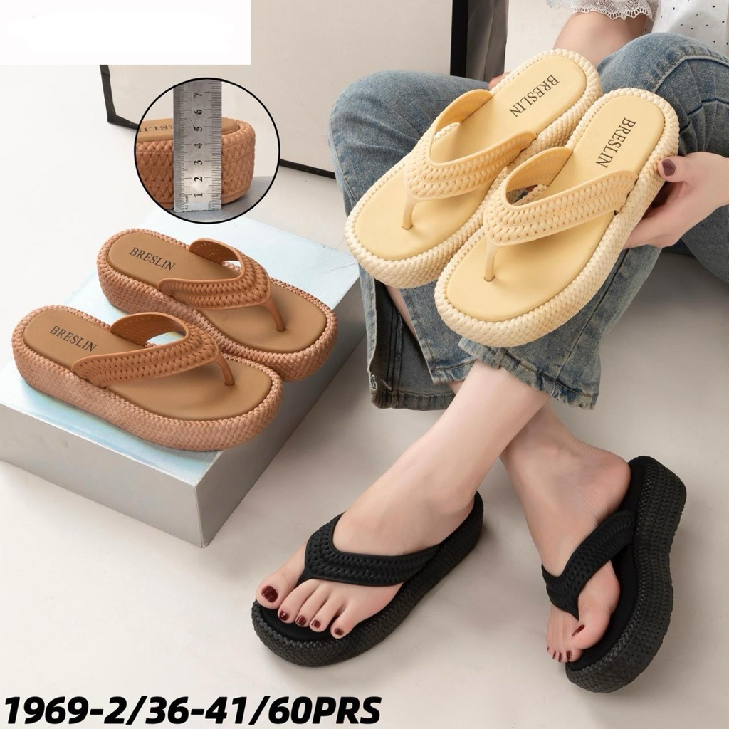 รองเท้าแตะเจลลี่ผู้หญิงถักอินเทรนด์รุ่น1969 (36/41) / รองเท้าแตะหูหนีบหนาผู้หญิงทําจากหนานุ่มสุดกันล