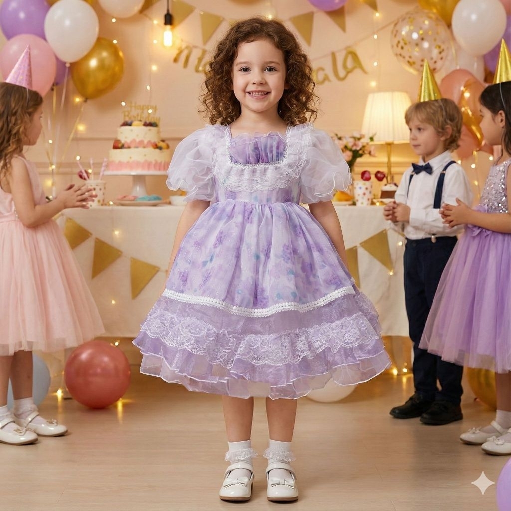 UNGU (AGE 2,3,4,5,6,7,8TH) YNJG- D724-PURPLE FLOWER MOLITA DRESS