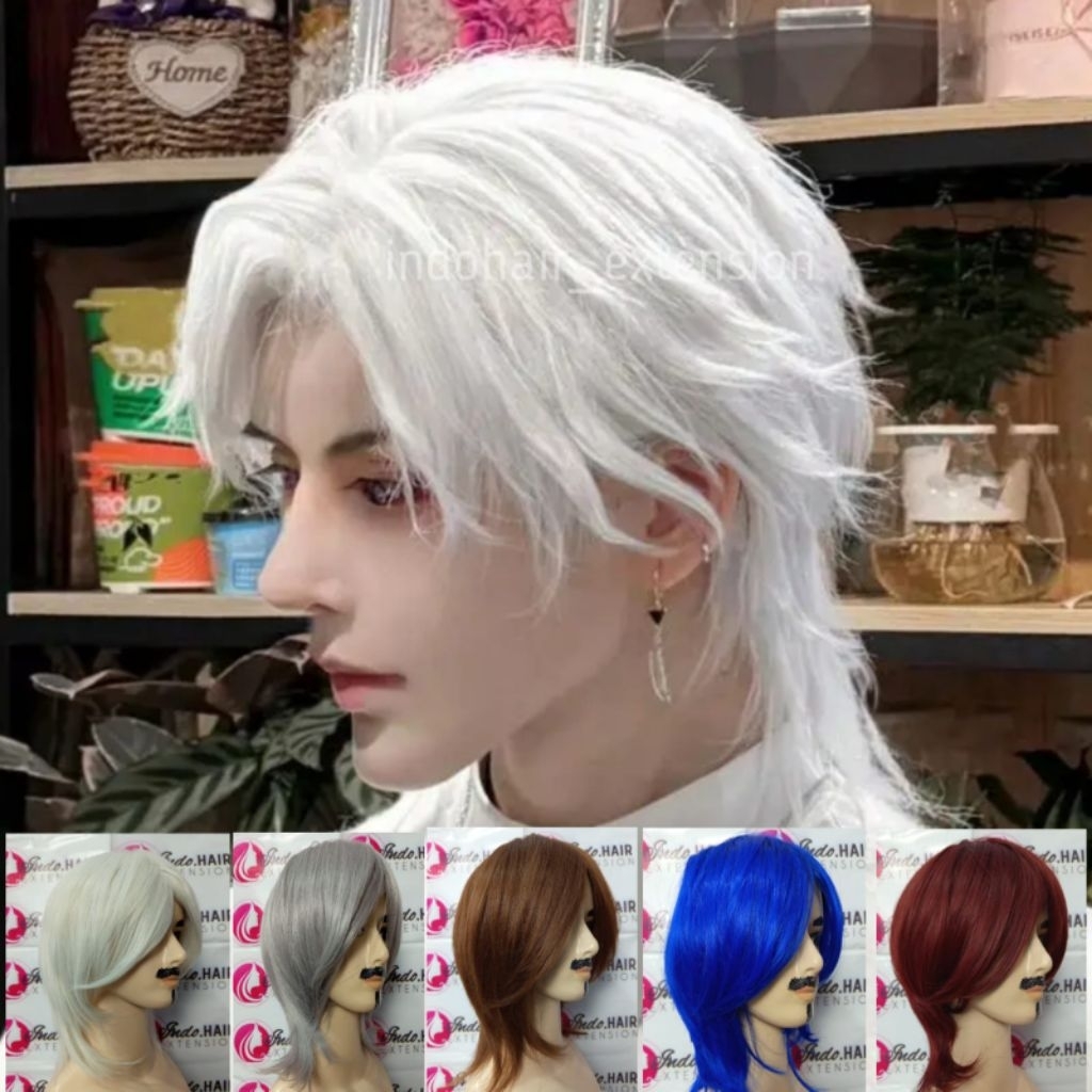 INDOHAIR MENS WIG SHORT HAIR WOLFCUT MODEL WHITE และ COLORFUL รหัสสี A5 สี