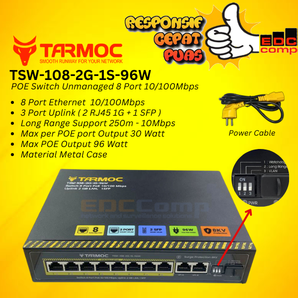 Tarmoc Switch POE HUB กล้องวงจรปิด IPCAMERA, 8 พอร์ต 10/100, 2G + 1 SFP Uplink