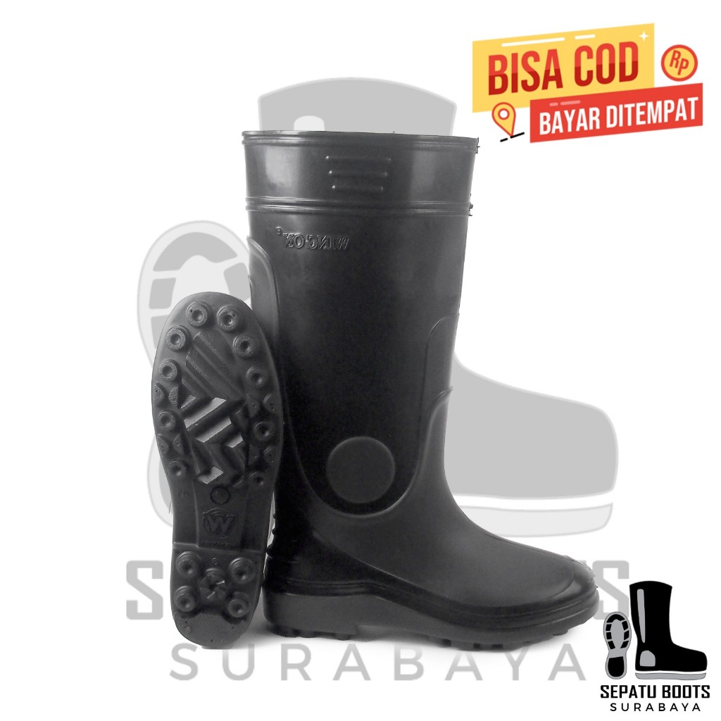 LOKAL WING ON 8898 รองเท้าสูงสีดํากันลื่นยางท้องถิ่นรองเท้าโครงการกันน้ํา